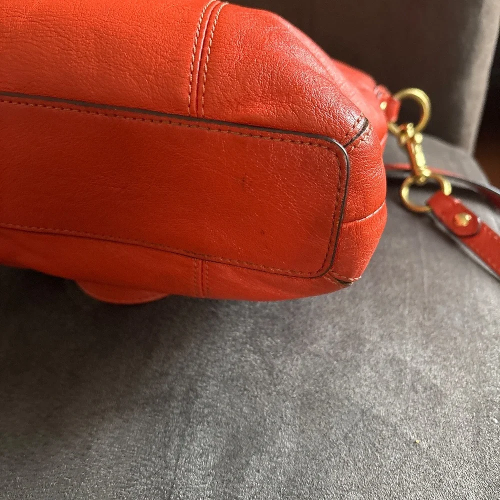 Coach Ashley Mini Coral Orange Vintage Leather Tote Crossbody Handbag - Picture 6 of 8